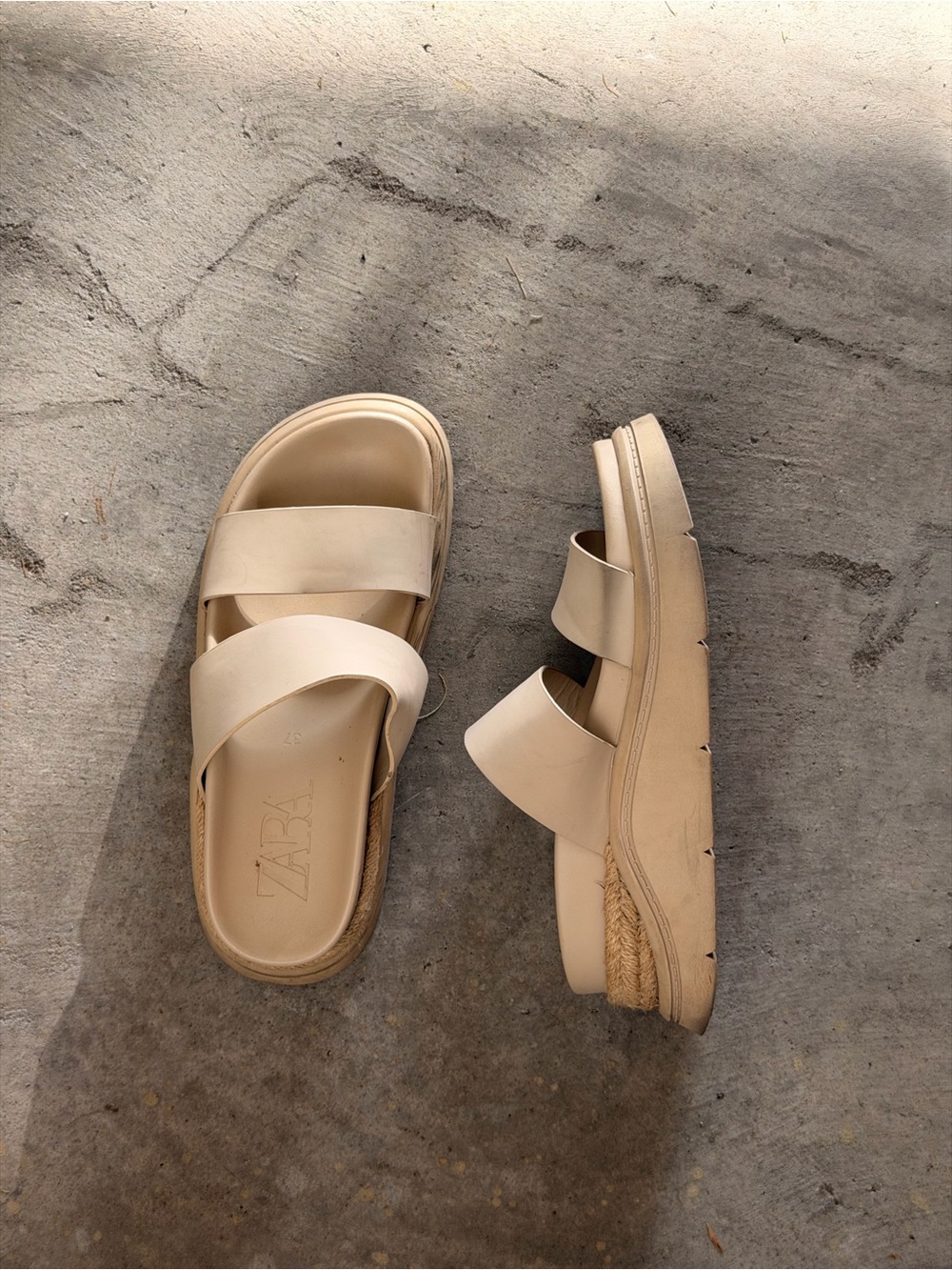 Zara Cream Double-Strap Slide Sandals
